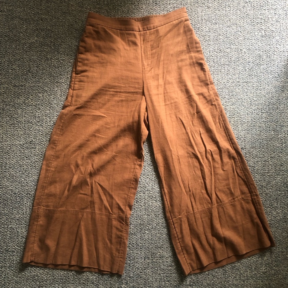 Banana Republic Wide-Leg Linen-Blend Pants in Rust Brown